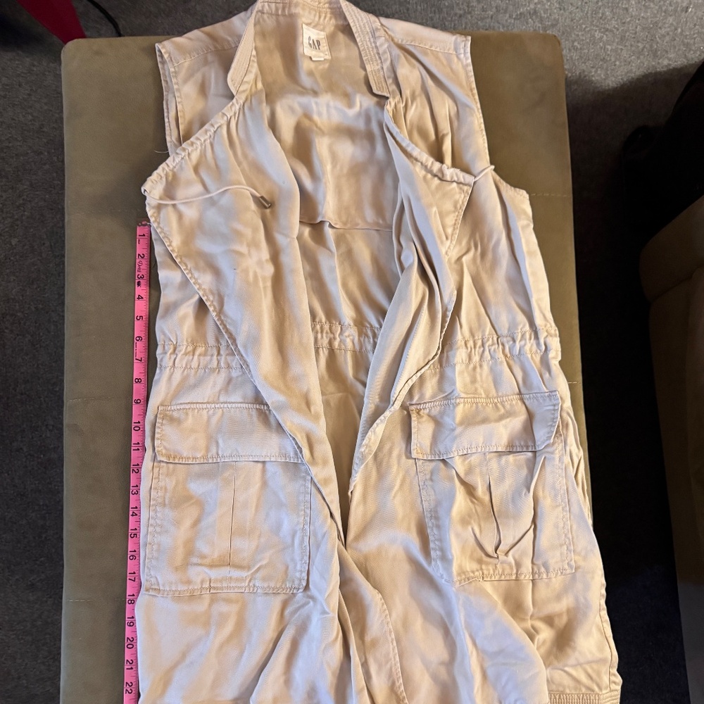 Gap Tunic Oversize Safari Vest Open Front Drawstring Pockets Cream Size Medium